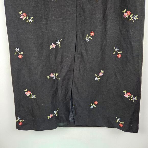 Vintage Talbots Black Linen Blend Floral Embroidered Maxi Dress Size 14 Petite - Picture 6 of 10
